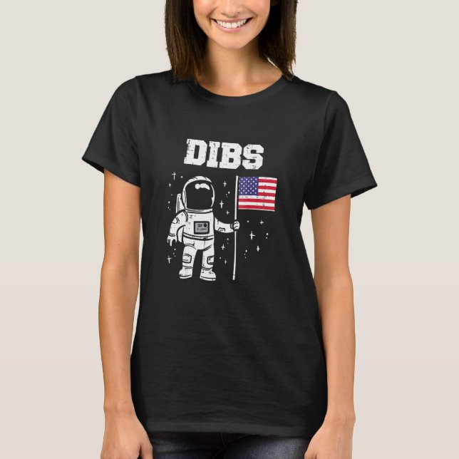 Dibs Måne Astronaut USA USA Flagga 4th of Ju T Shirt (Framsida)