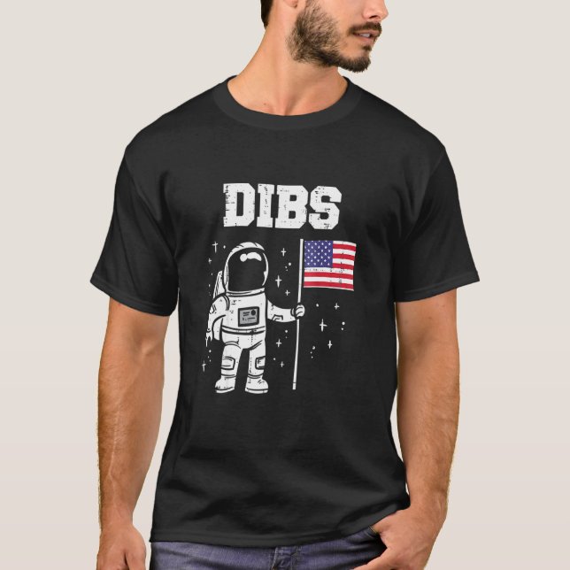 Dibs Måne Astronaut USA USA Flagga 4th of Ju T Shirt (Framsida)