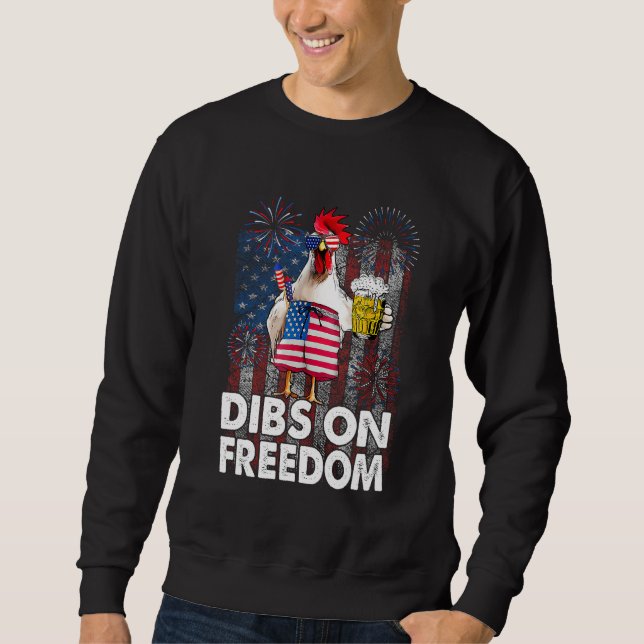 Dibs on Freedom Chicken 4th of July US Flag Firecr Lång Ärmad Tröja (Framsida)