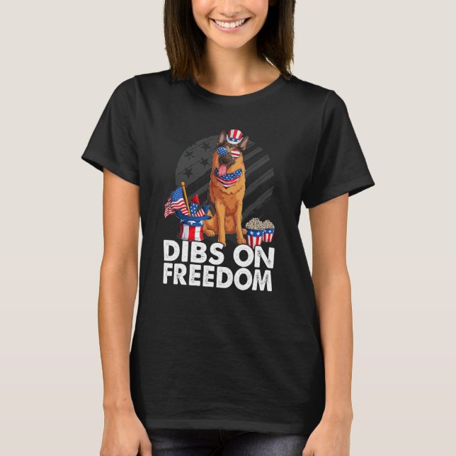 Dibs on Freedom German shepherd 4th of July US Fla T Shirt (Framsida)