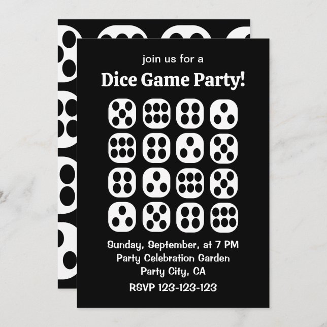 Dice Roll Game Party Inbjudningar (Fram/baksida)