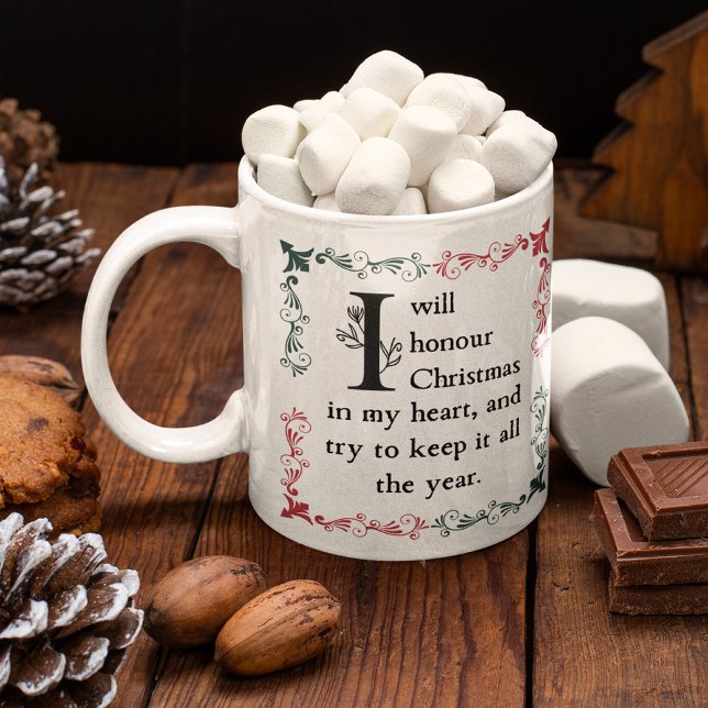 Dickens A jul Sång Scrooge Quote Victorian Kaffemugg (Make it a Victorian Christmas with this holiday mug with Scrooge's vow set in vintage typography.
)