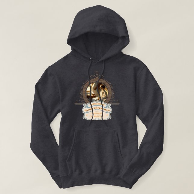 Dickens Copperfield Citat Guld Blå Hoodie (Design framsida)