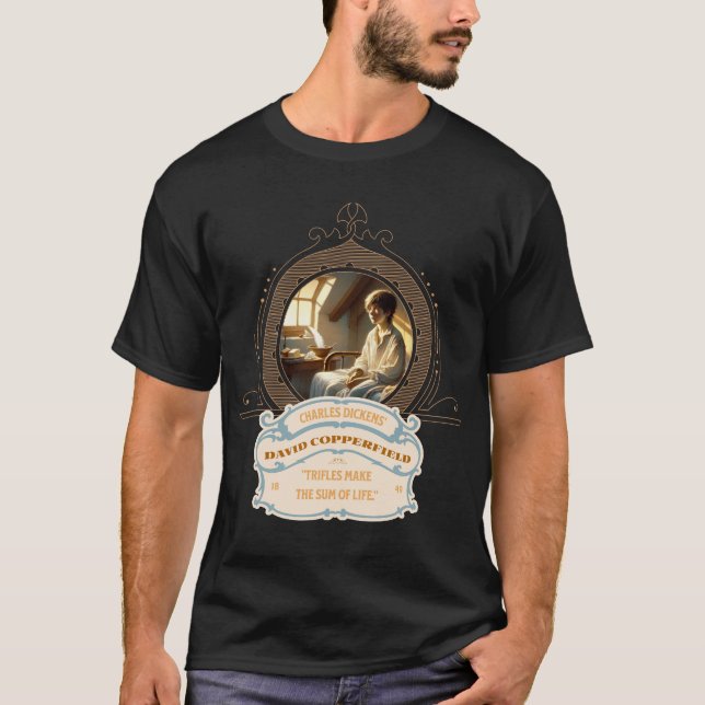 Dickens Copperfield Citat Guld Blå T-shirt (Framsida)