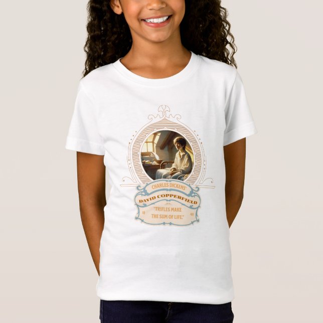 Dickens Copperfield-citat Guld Blå T-shirt (Framsida)