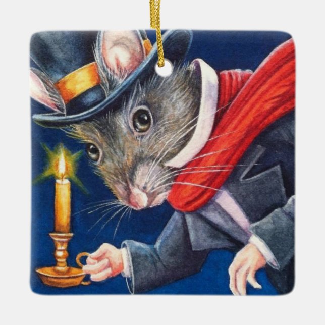 Dickens jul Scrooge Mouse Watercolor Art Julgransprydnad Keramik (Framsida)