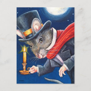 Dickens jul Scrooge Mouse Watercolor Art Vykort