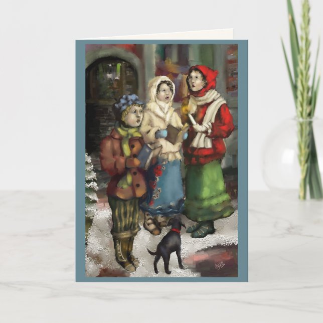 Dickensian jul Carolers Painting Personalize Helgkort (Framsida)