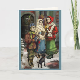 Dickensian jul Carolers Painting Personalize Helgkort