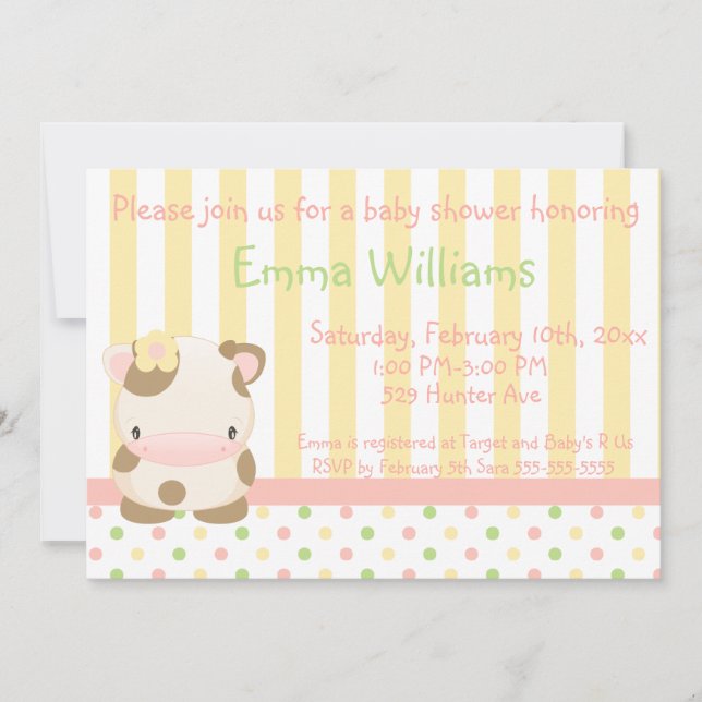 Diddlar Inbjudan till bondgård Moo-Cow Baby Shower (Framsida)