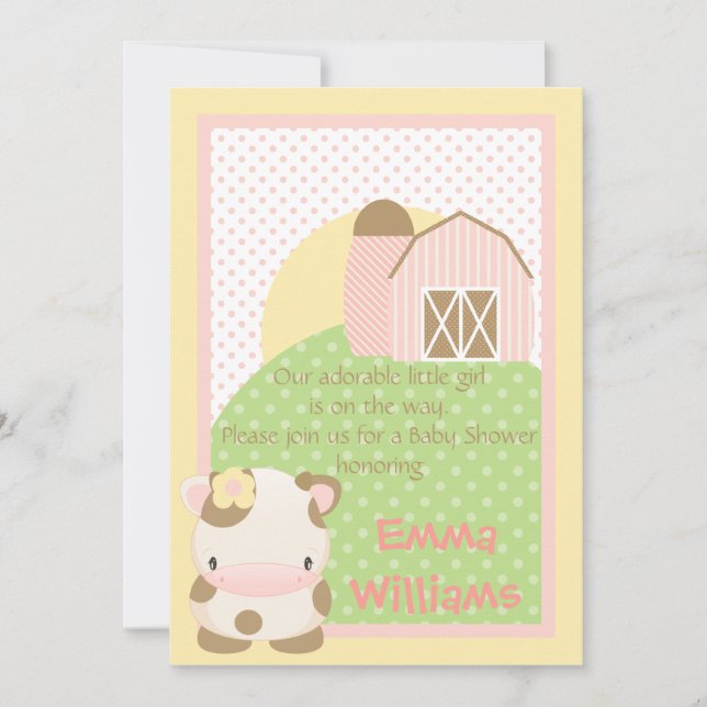 Diddles Farm Moo-Cow Baby Shower-inbjudan Inbjudningar (Framsida)