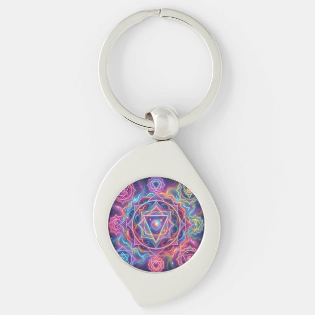 Die 7 Chakren´10 Swirl Silverfärgad Nyckelring (Framsidan)