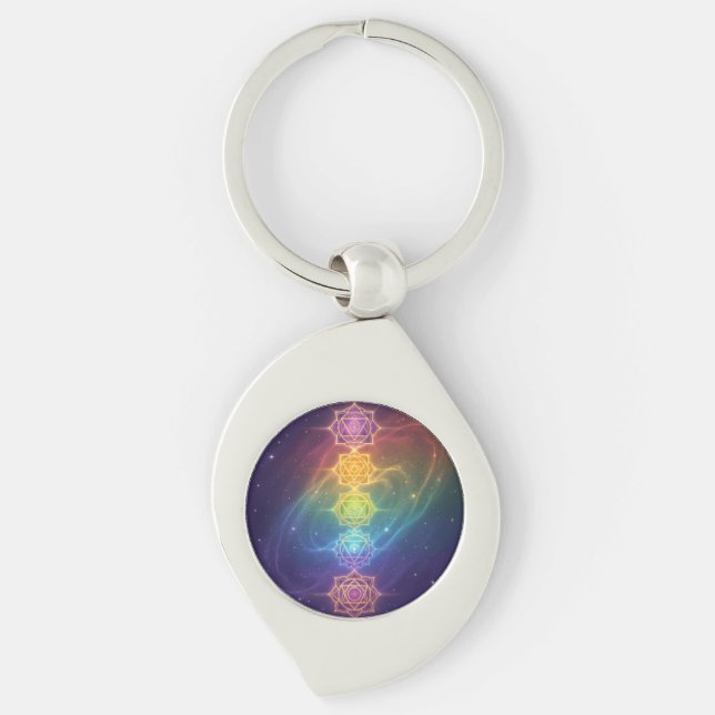 Die 7 Chakren´11 Swirl Silverfärgad Nyckelring (Framsidan)