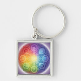 Die 7 Chakren´9 Fyrkantig Silverfärgad Nyckelring