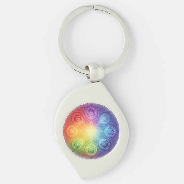 Die 7 Chakren´9 Swirl Silverfärgad Nyckelring (Framsidan)