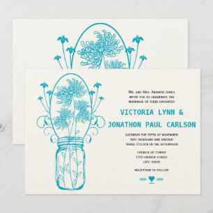 Die cut Aqua Blue Mason Burk Wildblomma Bröllop Inbjudningar