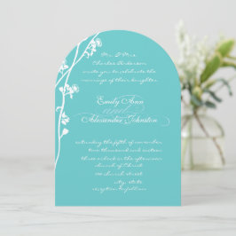 Die cut Aqua Vild Flower Gren Bröllop Inbjudningar