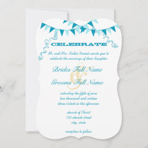 Die cut Blue Bunting Pennant-bröllopsinbjudningar Inbjudningar