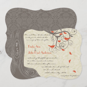 Die cut Coral Träd Birds Wedding Investigations Inbjudningar
