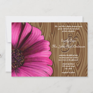 Die cut Fuchsia Gerber Daisy Wood Grain Bröllop Inbjudningar