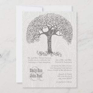 Die cut Grått Romantic Träd Love Bird Woodgrain Inbjudningar