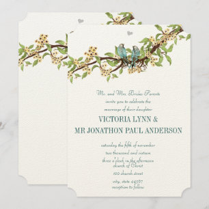 Die cut Gult Teal Aqua Blue Bird Bröllopsinbjudans Inbjudningar