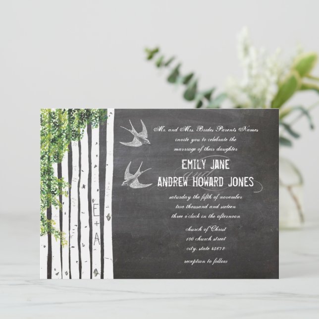 Die Cut Kritstav Love Bird Björkträd Bröllop Inbjudningar (Stående Fram)