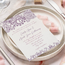 Die cut Lila Love birds Damask Monogram Bröllop Inbjudningar