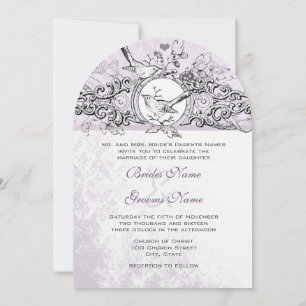 Die Cut Love Bird Lavendel Scroll  Bröllop Inbjudningar