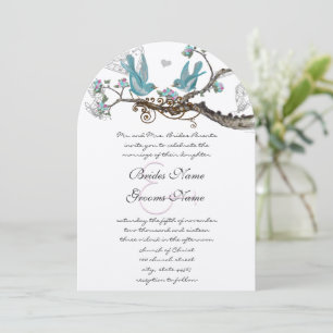 Die cut Lovebird Aqua & Rosa bröllopsinbjudan Inbjudningar