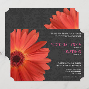 Die cut Rosa Orange Gerber Daisy Bröllop Inbjudningar