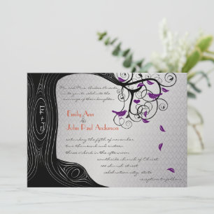 Die cut Träd Silver Lila Bird Wedding bjudande in Inbjudningar