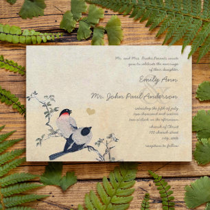 Die cut Vintage Cherry Blommar Chickadee Bröllop Inbjudningar