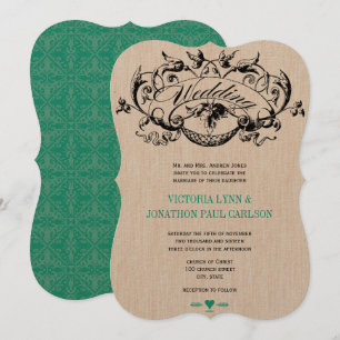 Die cut Vintage Emerald bröllopsinbjudningar Inbjudningar