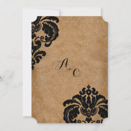 Die Cut Vintage Svart Damask Bröllop Inbjudningar