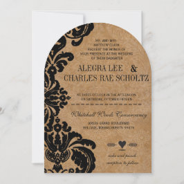 Die Cut Vintage Svart Damask Bröllop Inbjudningar