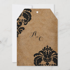 Die Cut Vintage Svart Damask Bröllop Inbjudningar