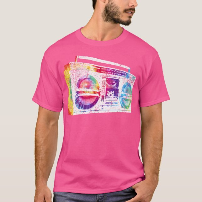Die Dye för musik med Ghetto Blaster Boombox Radio T Shirt (Framsida)