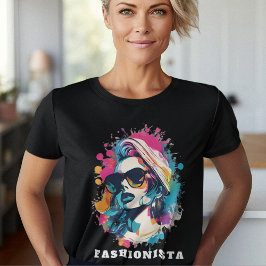 Die Fashionista Stilvolles Porträt Powerfrau T Shirt