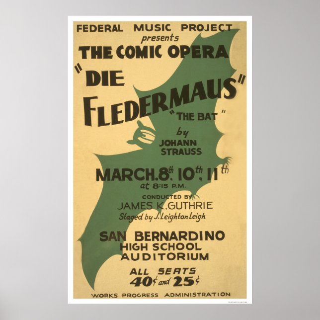 Die Fledermaus Strauss 1938 WPA Poster (Framsidan)