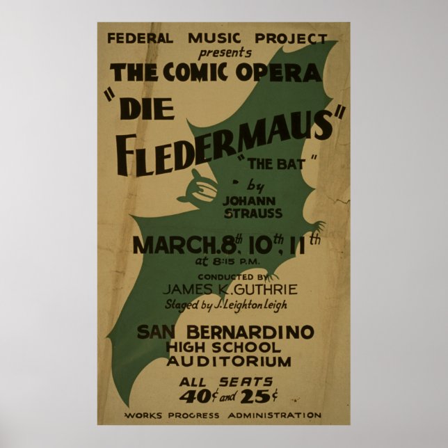 Die Fledermaus Strauss Vintage 1938 WPA Poster (Framsidan)