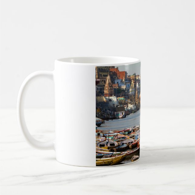 Die Ghats von Varanasi am Ganges Kaffemugg (Vänster)