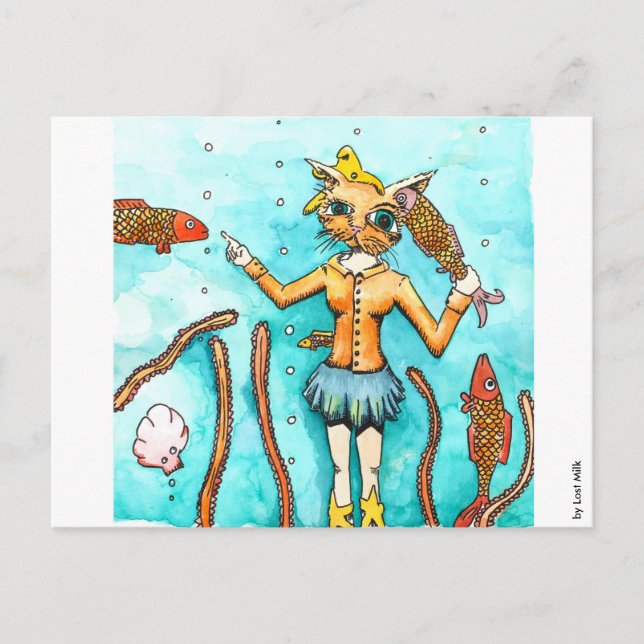 Die Katzen-Frau liebt saubere Ohren! Vykort (Framsida)