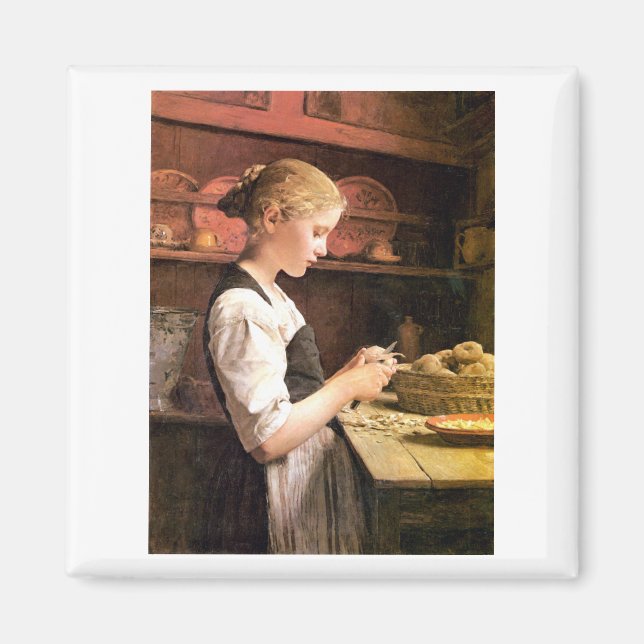 Die kleine Kartoffelschälerin Girl Peeling Potatos Magnet (Framsidan)