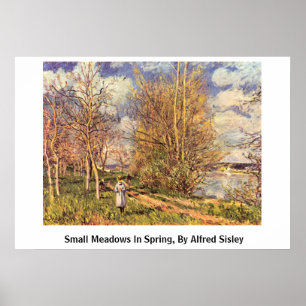 Die Small Meadows in Vår, av Alfred Sisley Poster