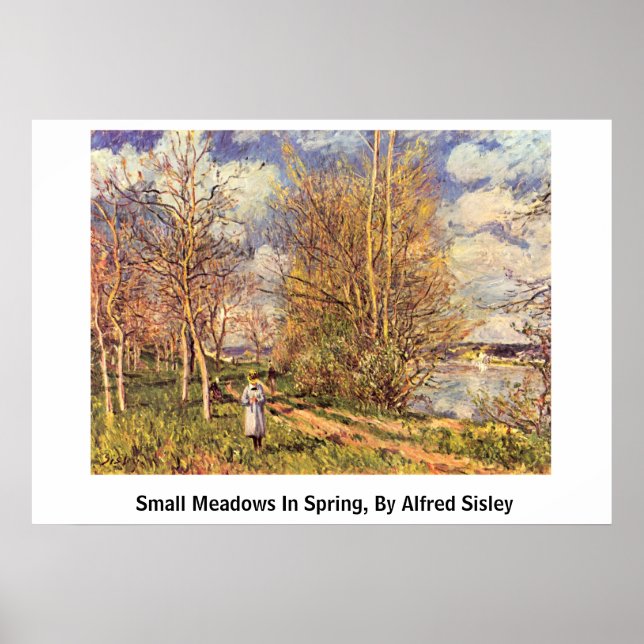 Die Small Meadows in Vår, av Alfred Sisley Poster (Framsidan)