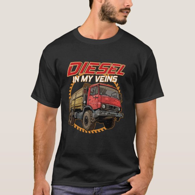 Diesel in my Veins Big Rig Lastbil Driver Trucker T Shirt (Framsida)