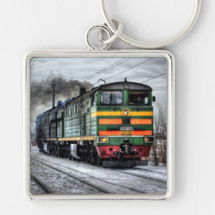Diesel Locomotive Gifts for Tåg Älskare Fyrkantig Silverfärgad Nyckelring
