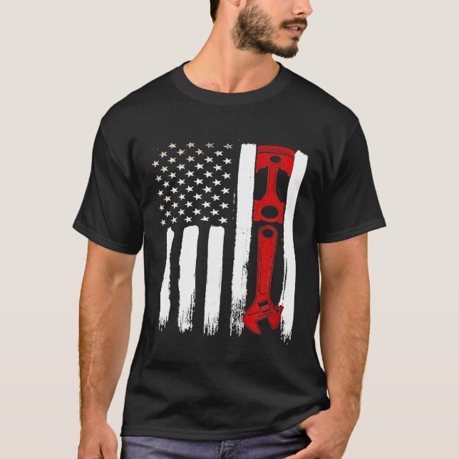 Diesel Mechanic Patriotic American Flagga Verktyg T Shirt (Framsida)