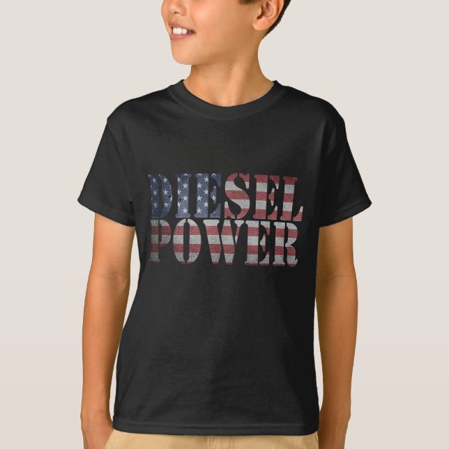 Diesel Power American Flagga - Lastbil Mechanic Gi T Shirt (Framsida)
